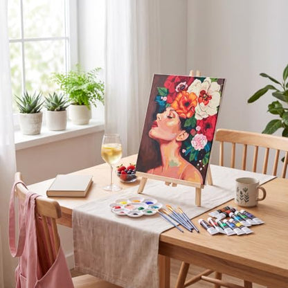 Cholemy 8 Set Paint and Sip Kit for Adults 8'' x 10'' Pre Drawn Canvas with Wooden Easels Acrylic Paint Brushes Wash Cup Palette Apron for Painting DIY Date Night Party Supplies(Artistic Woman) - style: Artistic Woman