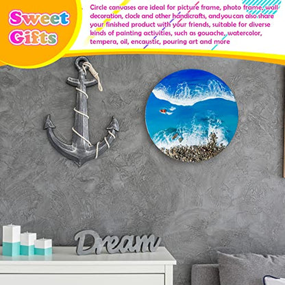 Geelin 6 Pcs Unfinished Round Wood Canvas Panels for Painting 8 Inch/12 Inch Circle Wood Panels Round Cradled Wooden Board Tray for Christmas DIY Gifts Oil Pouring Art Crafts Acrylics Painting