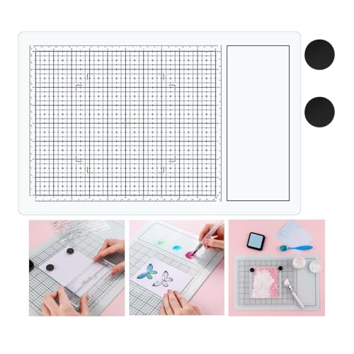 BAOFALI Magnetic Glass Craft Mat; 15.75"x10.24"Heat Resistant Glass Media Cutting Mat W/MagnetsGridlines and Measurements; for Cutting, Stamping, Mixed Media, Heat Embossing and Hot Glue Projects - color: White, size: 15.8"L x 10.2"W