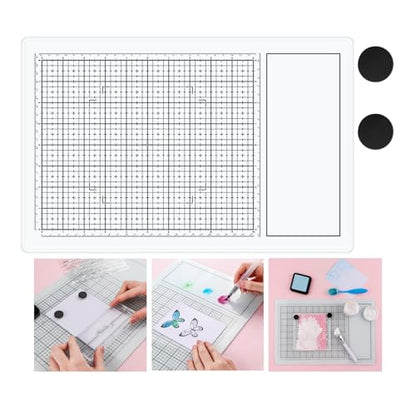 BAOFALI Magnetic Glass Craft Mat; 15.75"x10.24"Heat Resistant Glass Media Cutting Mat W/MagnetsGridlines and Measurements; for Cutting, Stamping, Mixed Media, Heat Embossing and Hot Glue Projects - color: White, size: 15.8"L x 10.2"W