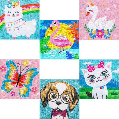 Labeol Diamond Art Kits for Kids Crafts for Girls Ages 6-8-10-12 Easy to DIY Creative Diamond Art Sticker Craft by Numbers Kits for Kids and Adult Beginners (6 Pack Animal) - style: 6 pack Animal