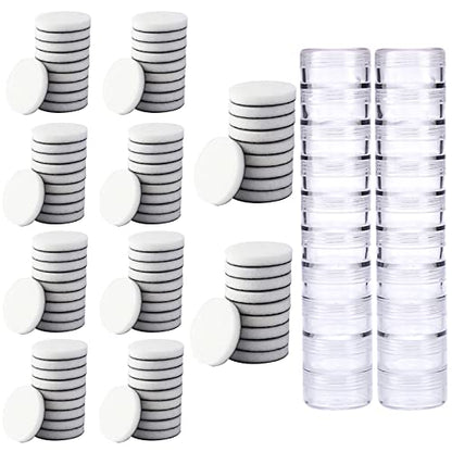 Briartw 120PCS,100 Pieces Mini Ink Blending Flat Foams and 20 PCS Round Stackable Jars Set, Round Replacement Foam Pads Flat Sponge Foam Refills for Card Making Embossing Painting Rendering - color: 100 PCS Flat Foams+20 PCS Stackable Jars