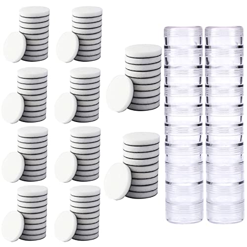 Briartw 120PCS,100 Pieces Mini Ink Blending Flat Foams and 20 PCS Round Stackable Jars Set, Round Replacement Foam Pads Flat Sponge Foam Refills for Card Making Embossing Painting Rendering - color: 100 PCS Flat Foams+20 PCS Stackable Jars