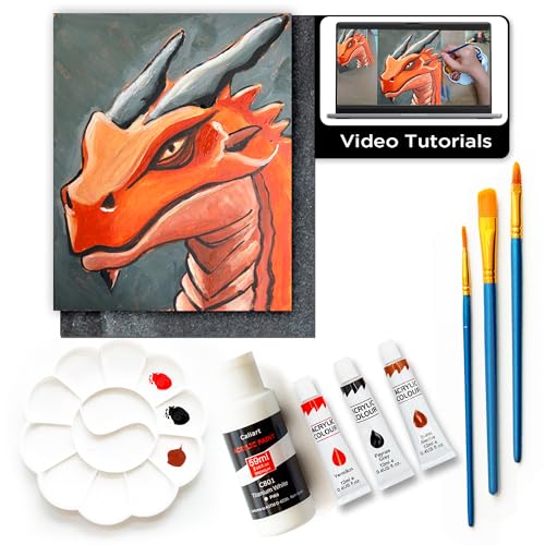 Painting4Real DIY Painting Class Kits for Adults with Video Tutorials, Learn to Paint Orange Dragon, How to Paint with Acrylic Paint Sets for Adult, 9 Peices Art Set & Painting Supplies Gifts for Mom - color: Orange Dragon