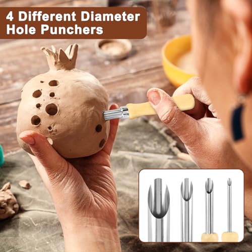 8PCS Pottery Trimming Tools Set | Double Ended Pottery Tool with 4 Sizes Circular Clay Hole Cutters & 3 Throwing Trimming Spinner Tools for Clay Trimming
