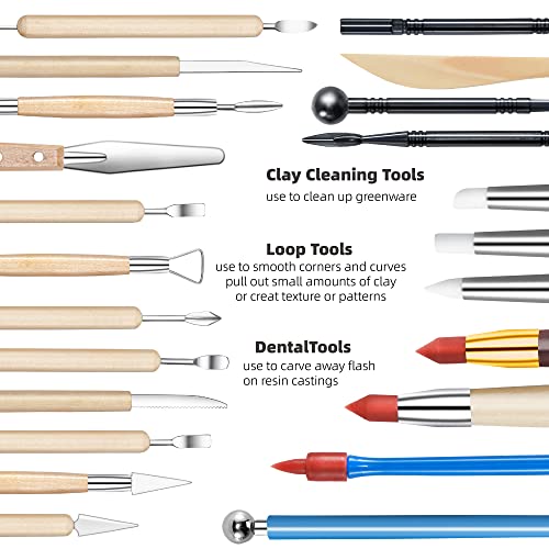 TEMONTIAN Clay Sculpting Tools for Pottery, Polymer & Air Dry Clay, 44 PCS - color: BROWN