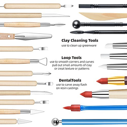 TEMONTIAN Clay Sculpting Tools for Pottery, Polymer & Air Dry Clay, 44 PCS - color: BROWN