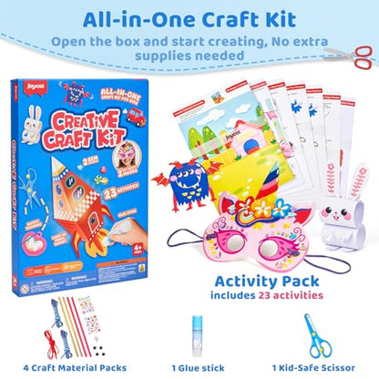 JoyCat Zero-Prep Craft Kit for Kids Ages 4-8, 23-Project Craft Box | All-in-one craft box includes 23 projects, safety scissors, diamond art and an LED light-up 3D craft for creative play.