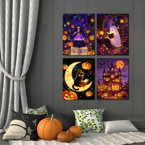 Muzagroo Art 4 Pack 5D Diamond Painting Kits for Adults DIY Drill Diamond Art Kits Arts and Crafts for Beginners Halloween Diamond Dot Kits Gem Painting Wall Art for Living Room - color: 19-Halloween