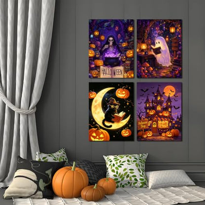 Muzagroo Art 4 Pack 5D Diamond Painting Kits for Adults DIY Drill Diamond Art Kits Arts and Crafts for Beginners Halloween Diamond Dot Kits Gem Painting Wall Art for Living Room - color: 19-Halloween