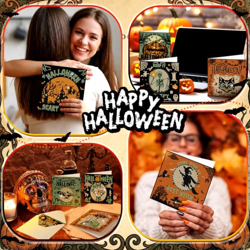 Saillong 12 Pack Halloween Diamond Painting Greeting Card Kits DIY Halloween Diamond Art Cards with Envelopes Green Black Cat Skull 5D Rhinestones Painting Kit for Adults DIY Craft Family Friend Gifts - color: Retro Halloween