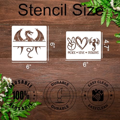 Dragon Stencils for Crafts 6” Reusable Dragon Stencil Templates for Painting on Wood T-Shirts Canvas - style: Dragon