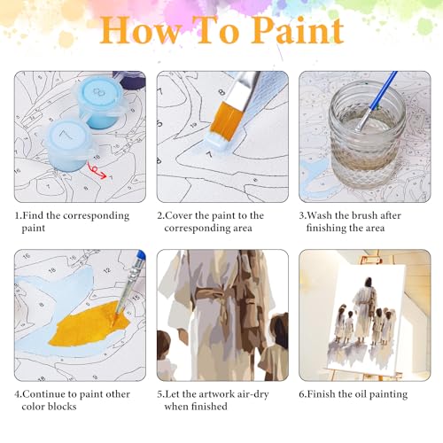 Framed Paint by Numbers Kit for Adults, Jesus with Children 8x12 Inch - color: OPFUS2512-09