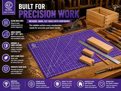KC GLOBAL A2 (25"x19") Professional Grade Self-Healing Cutting Mat (Purple) - Odor-Free, Double-Sided, eco-Friendly, Durable. Premium Desk mat for Crafting, Sewing, Quilting and Art Projects - size: 25"L x 19"W
