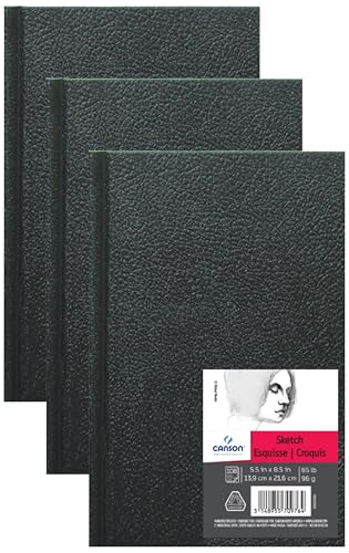 Canson Artist Series Sketch Book, Hardbound, 5.5x8.5 inches, 108 Sheets - Lay Flat Art Notebook (Pack of 3) - size: 5.5"X8.5" (Pack of 3)