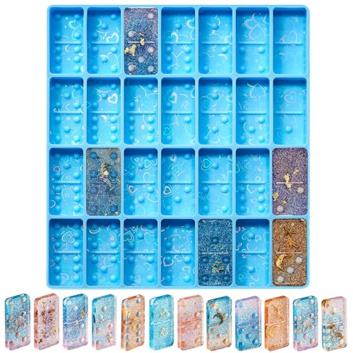 Patelai 28 Cavity Domino Resin Molds Silicone Holographic Blue - size: Holographic