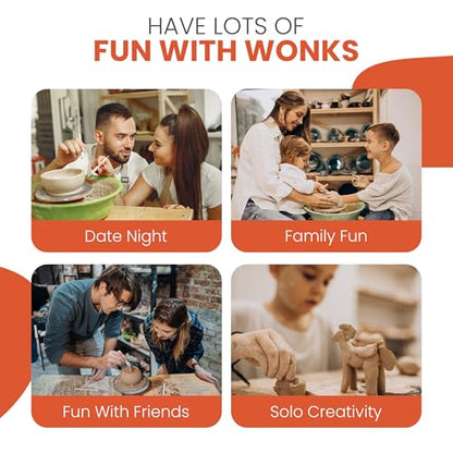 Wonks Air Dry Clay Pottery Kit for Adults & Kids - 30 Piece Kit - Acrylic Paint & Sculpting Tools Included - Carving Tools, Sponge & More - A Complete Beginners Pottery Set - 2KGs of Clay Included