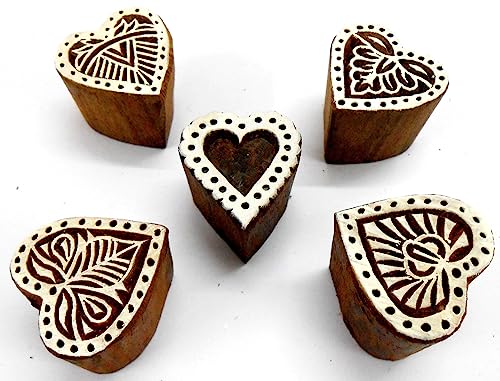 Stylish Romantic Five Hearts Wooden Blocks Stamps for Printing on Textiles, Pottery Crafts,Henna, Scrapbooking (Set of 5) - size: Pack # 104
