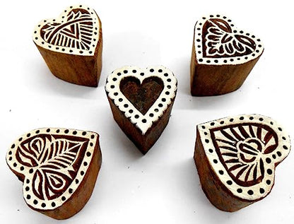 Stylish Romantic Five Hearts Wooden Blocks Stamps for Printing on Textiles, Pottery Crafts,Henna, Scrapbooking (Set of 5) - size: Pack # 104