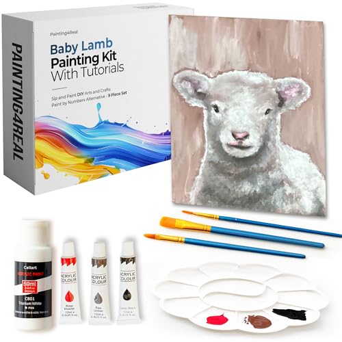 Painting4Real DIY Art Painting Kit for Adults with Video Tutorials – Learn to Paint Baby Lamb - 9 Pieces Acrylic Paint Set & Art Supplies for Adults, Mother Day Gift for Mom, Women, Mens, Art Lovers - color: Baby Lamb