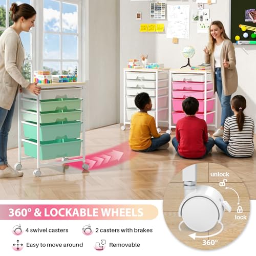Goovilla Rolling Cart with 5 Drawers for Craft, Art, Dorm, Office, Pink - size: Pink
