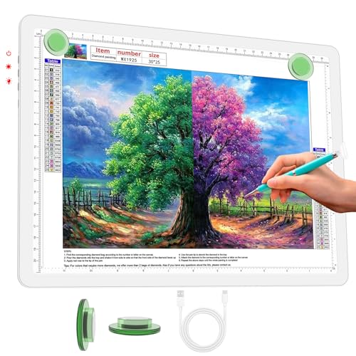Phylosal Rechargeable A4 LED Light Pad for Diamond Painting, Ultra-Thin Magnetic Tracing Light Box for Drawing, Diamond Art Light Board with Side Button, Super Bright Light Table for Sketching (White) - color: White, size: A4 without Handbag