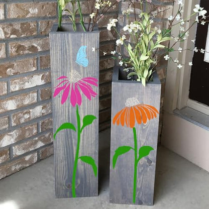 Large Flower Stencils for Painting Cone Flower Stencils for Walls | Reusable Floral Stencil for Painting on Wood Fence Outdoors Furniture Fabrics DIY Crafts Decor - style: Coneflower
