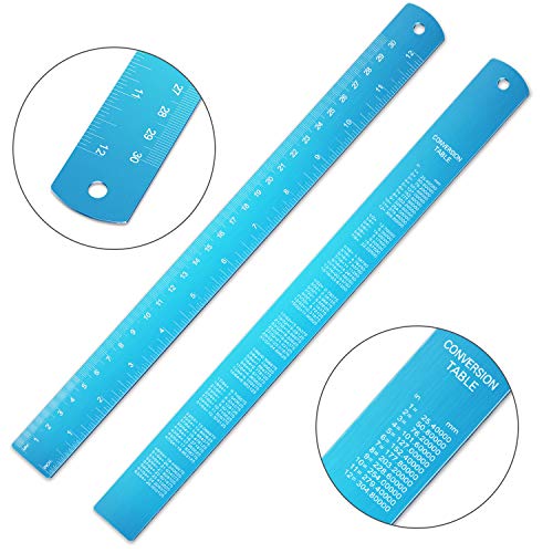Stainless Steel Ruler and Metal Rule Kit with Conversion Table (Blue, 12 Inch, 6 Inch)