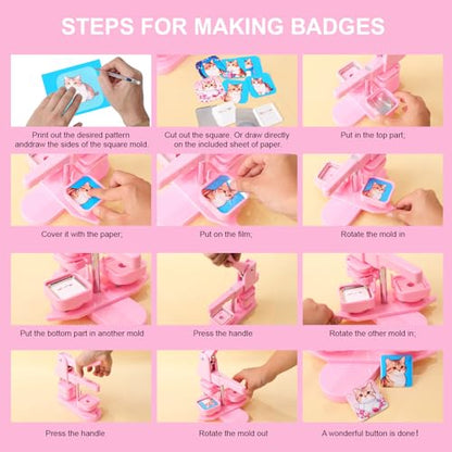 Square Button Maker Machine with 100 Sets of Button Supplies | Button Supplies&Fridge Magnet Maker Supplies,2*2 in(50*50mm) Pin Maker Machine for DIY Personalized Buttons Children DIY Gift - color: Square
