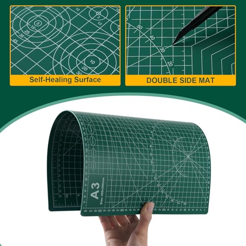 A3 Self Healing Cutting Mat Set, 5 Pack Double-Sided PVC Cutting Mats for Crafts with Inch, Metric, and Angle Guides for Sewing, Quilting, and DIY Cutting