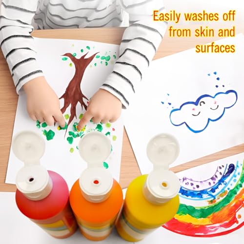 EXTRIC Washable Paint for Kids 6 PK x 8oz Bottles, Paint Cups & Brushes | Non-Toxic 6 Colors Washable Paints, 8 oz Squeeze Bottles, 6 Paint Cups & 6 Brushes Mess-Free Painting for Toddlers and Kids