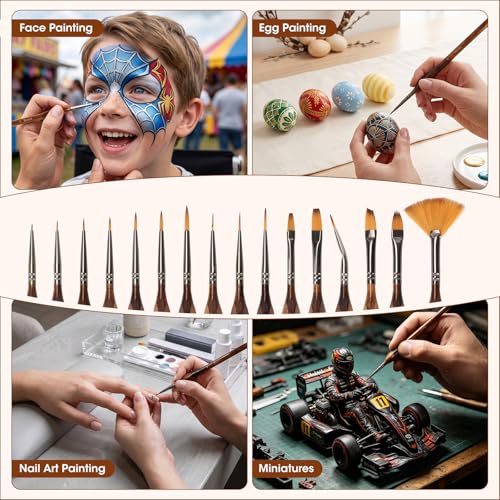 16PCS Miniature Paint Brushes, Detail Paint Brushes Set for Acrylic Watercolor Gouache Oil & Face Painting, Paint by Number, Figurine Brown - color: Brown