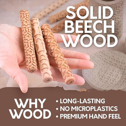 Byllstore Clay Texture Rollers | 10-Pack | 5 in x 0.65 in | Premium Wooden Pottery Tools | Set B - color: 10-Pack | 5" x 0.65" | SET B