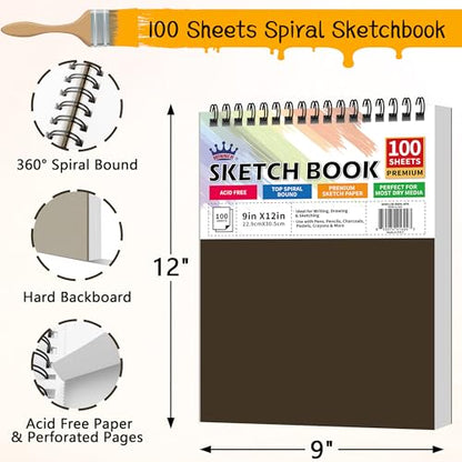 WINNER 9" x 12" Sketch Book 4 Pack, 400 Sheets Spiral Bound Art Sketchbook, 68lb/100gsm White Acid Free Drawing Pad, Sketching Drawing Writing Sketch Pad for Kids, Adults & Artists, Art Supplies - color: Brown, size: 9"x12"