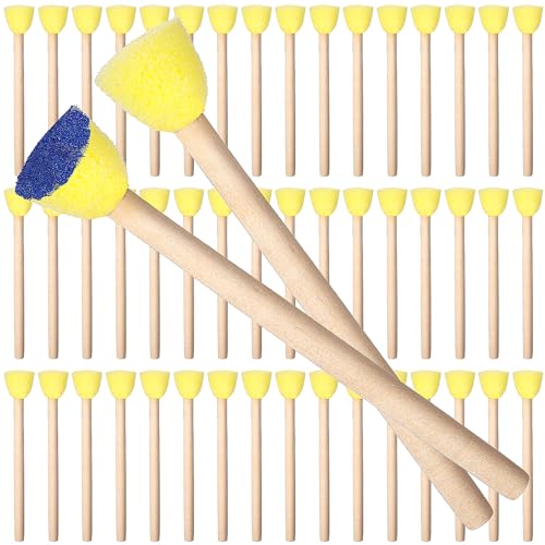 200 Pcs Round Sponges Foam Brush Set, 0.6 Inch Paint Sponge Daubers with Wooden Handle Foam Stencil Brush Painting Tools for Painting Crafts