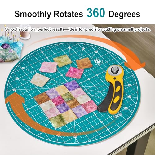 13"x13" Round Rotating Cutting Mat, Self Healing Mat with 360-Degree Rotation & Anti-Slip Base, Sewing Board Cutting Mat Perfect for Fabric Quilting Leather Hobby Project, Turquoise - color: Turquoise, size: 13"L x 13"W