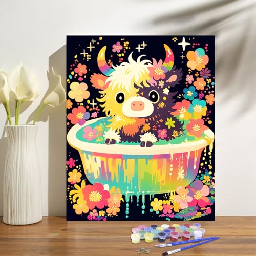 obterie Highland Cow Paint by Numbers Kit for Adults Beginner Cow Oil Painting Kit Adult Paint by Number Kits on Canvas DIY Painting for Beginners Art by Numbers for Gifts Home Wall Decor 16x20 Inch - color: YF010