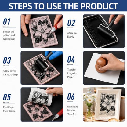 Colorful Linocut Kit for Printmaking, 5-Color Block Printing Ink for Crafts