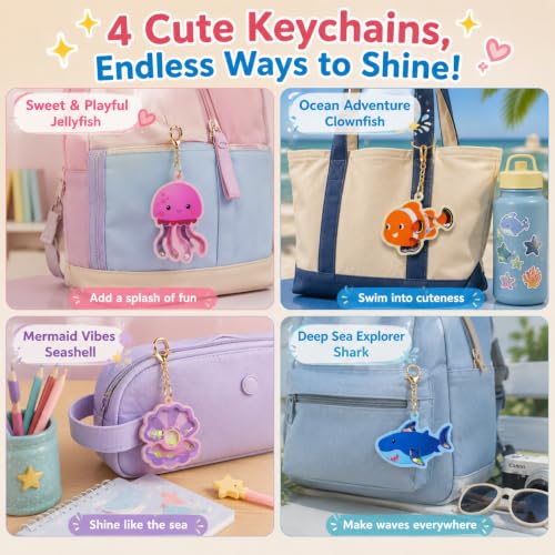 DIY Glitter Craft Kit with Keychains - Mess-Free Arts and Crafts for Kids Ages 4-8, Fun Shake-It Activity, Creative Travel Toys, Party Favors & Birthday Gifts for Girls 4-9 - color: Blue