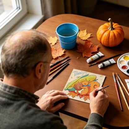 Niteform Pre Drawn Canvas to Paint, Pre Printed Canvas Boards, Pre Stretched Outline Painting Kits for Beginners, Adults, Party Favors & Spring Craft Activities (6 * 6-Thanksgiving) - style: 6*6-Thanksgiving