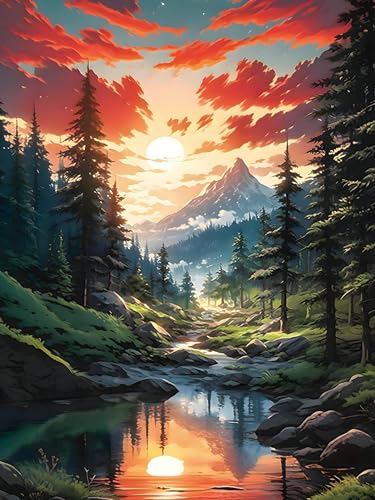 Xylogist Mountain Diamond Art Kits for Adults 12x16 inch | Forest Diamond Painting for Beginner, 5D Scenery Diamonds Painting, DIY Round Full Drill Gem Art Crafts Kit Home Wall Decor - color: 1 Pack Scenery, size: 11.8 x 15.7 in