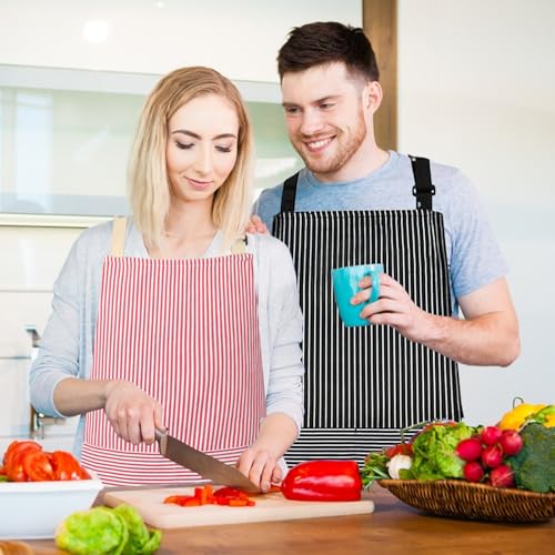 VALOME 2 Pack Kitchen Aprons with Pockets, Cooking Chef Apron for Men Women | Adjustable Neck Strap, Unisex Bib Soft Aprons, Cotton-Blend, for Grilling Cooking Gardening Baking - color: Pink & Black