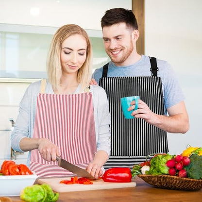 VALOME 2 Pack Kitchen Aprons with Pockets, Cooking Chef Apron for Men Women | Adjustable Neck Strap, Unisex Bib Soft Aprons, Cotton-Blend, for Grilling Cooking Gardening Baking - color: Pink & Black