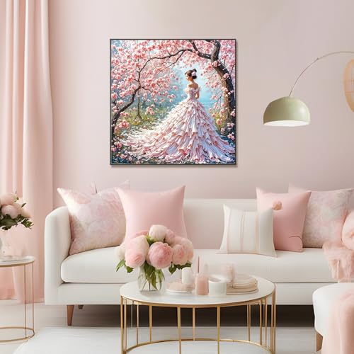RYMILIE Beauty Square Diamond Art,Pink Cherry Blossom Tree Diamond Art Kits for Adults Beginner,Gift for Mother 5D DIY Full Drill Diamond Painting Gem Art, Home Wall Art (14x14 inch) - color: DP03649