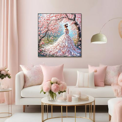 RYMILIE Beauty Square Diamond Art,Pink Cherry Blossom Tree Diamond Art Kits for Adults Beginner,Gift for Mother 5D DIY Full Drill Diamond Painting Gem Art, Home Wall Art (14x14 inch) - color: DP03649