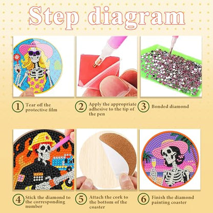 DOTSOPS 8 Pcs Skull Diamond Painting Coasters for Beginners with Holder - color: Eskull