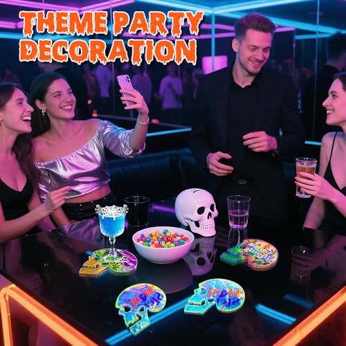 LET'S RESIN 4 Pcs Skull Coaster Resin Molds, Coaster Silicone Molds with Holder, Halloween Coaster Molds for Epoxy Resin, Skull Coasters Decoration for Festival, Ideal Gifts for Crafter and Artist