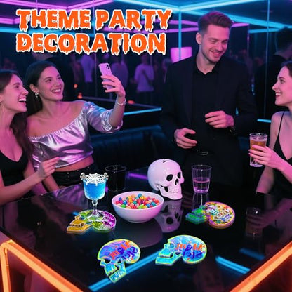 LET'S RESIN 4 Pcs Skull Coaster Resin Molds, Coaster Silicone Molds with Holder, Halloween Coaster Molds for Epoxy Resin, Skull Coasters Decoration for Festival, Ideal Gifts for Crafter and Artist