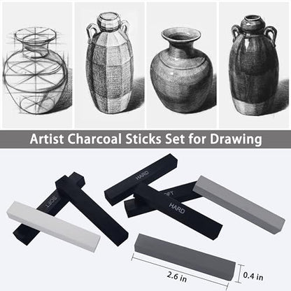 24 Pcs Compressed Charcoal Sticks and 4 Pcs Vine Charcoal Sticks, 18-20 MM Jumbo Vine Charcoal Pencils