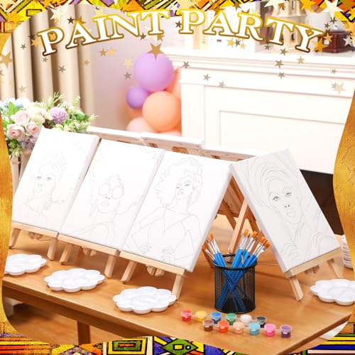 Motipuns 12 Set Afro Queen Pre Drawn Canvas for Paint for Adults | 8 x 10 Inch, Sip and Paint Party Kit, Pre Printed Framed Canvas with Easels Paints Brushes Aprons, Party Adult Art Supplies - style: Afro Queen